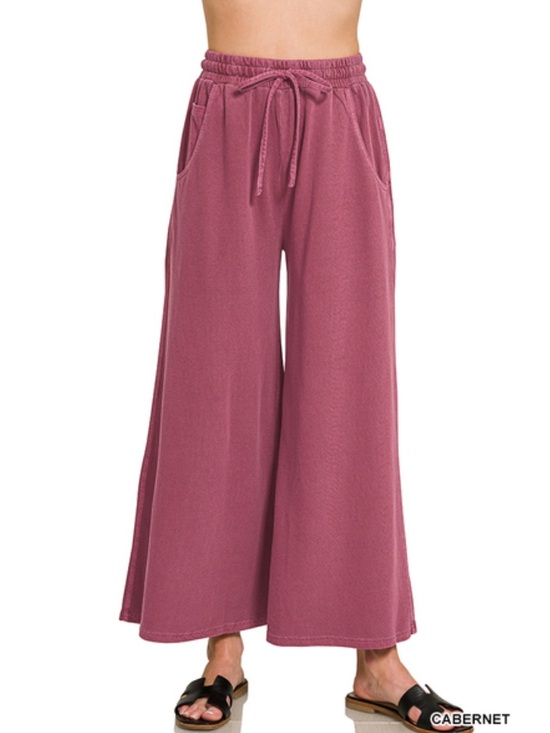 Zenana Outfitters Pants - 393 ❤️ ZENANA Cabernet FRENCH TERRY PIGMENT DYE & ENZYME WASHED PANTS